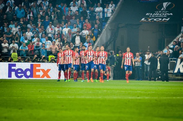 Lyon France Mai 2018 Les Joueurs Atletico Madrid Célèbrent Marqué — Photo