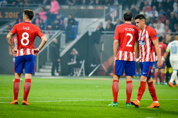 Lyon, Fransa - 16 Mayıs, 2018: Diego Godin Atletico Madrid vs Groupama Stadyumu, Fransa Olimpik Marsilya arasında final Uefa Avrupa Ligi maçı sırasında