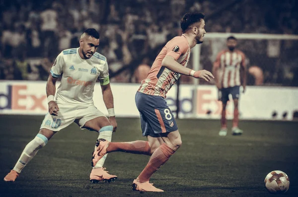 Lyon, Fransa - 16 Mayıs, 2018: Saul Niguez arada Atletico Madrid vs Olimpik Marsilya Groupama Stadyumu, Fransa final Uefa Avrupa Ligi maçı sırasında