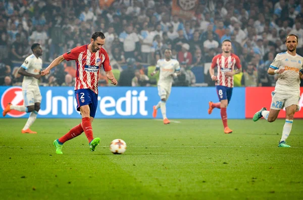 Lyon, Fransa - 16 Mayıs, 2018: Diego Godin Atletico Madrid vs Groupama Stadyumu, Fransa Olimpik Marsilya arasında final Uefa Avrupa Ligi maçı sırasında