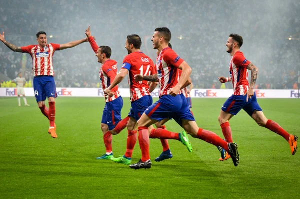 Lyon France May 2018 Football Players Atletico Madrid Celebrate Goal — Stock Photo, Image