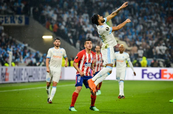 Lyon, Fransa - 16 Mayıs, 2018: Jordan Amavi arada Atletico Madrid vs Olimpik Marsilya Groupama Stadyumu, Fransa final Uefa Avrupa Ligi maçı sırasında