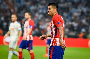 Lyon, Fransa - 16 Mayıs, 2018: Angel Correa Atletico Madrid vs Groupama Stadyumu, Fransa Olimpik Marsilya arasında final Uefa Avrupa Ligi maçı sırasında