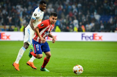 Lyon, Fransa - 16 Mayıs, 2018: Angel Correa Atletico Madrid vs Groupama Stadyumu, Fransa Olimpik Marsilya arasında final Uefa Avrupa Ligi maçı sırasında