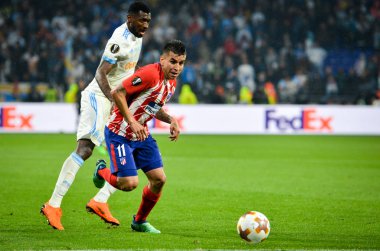 Lyon, Fransa - 16 Mayıs, 2018: Angel Correa Atletico Madrid vs Groupama Stadyumu, Fransa Olimpik Marsilya arasında final Uefa Avrupa Ligi maçı sırasında