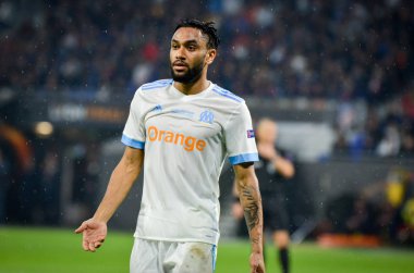 Lyon, Fransa - 16 Mayıs, 2018: Jordan Amavi arada Atletico Madrid vs Olimpik Marsilya Groupama Stadyumu, Fransa final Uefa Avrupa Ligi maçı sırasında