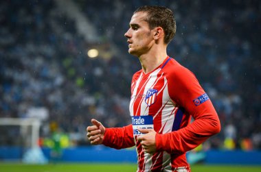 Lyon, Fransa - 16 Mayıs, 2018: Antoine Griezmann arada Atletico Madrid vs Olimpik Marsilya Groupama Stadyumu, Fransa final Uefa Avrupa Ligi maçı sırasında