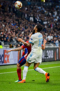 Lyon, Fransa - 16 Mayıs, 2018: Jordan Amavi arada Atletico Madrid vs Olimpik Marsilya Groupama Stadyumu, Fransa final Uefa Avrupa Ligi maçı sırasında