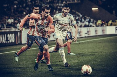 Lyon, Fransa - 16 Mayıs, 2018: Antoine Griezmann arada Atletico Madrid vs Olimpik Marsilya Groupama Stadyumu, Fransa final Uefa Avrupa Ligi maçı sırasında