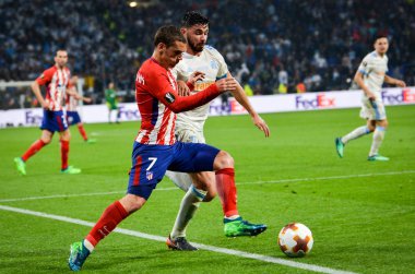 Lyon, Fransa - 16 Mayıs, 2018: Antoine Griezmann arada Atletico Madrid vs Olimpik Marsilya Groupama Stadyumu, Fransa final Uefa Avrupa Ligi maçı sırasında