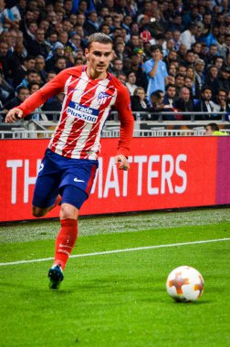 Lyon, Fransa - 16 Mayıs, 2018: Antoine Griezmann arada Atletico Madrid vs Olimpik Marsilya Groupama Stadyumu, Fransa final Uefa Avrupa Ligi maçı sırasında