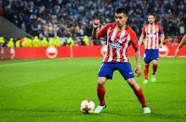 Lyon, Fransa - 16 Mayıs, 2018: Angel Correa Atletico Madrid vs Groupama Stadyumu, Fransa Olimpik Marsilya arasında final Uefa Avrupa Ligi maçı sırasında
