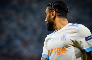 Lyon, Fransa - 16 Mayıs, 2018: Jordan Amavi arada Atletico Madrid vs Olimpik Marsilya Groupama Stadyumu, Fransa final Uefa Avrupa Ligi maçı sırasında