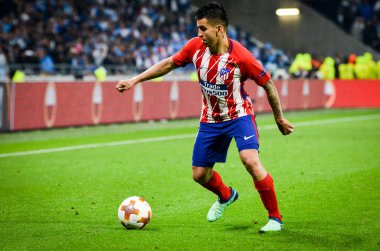 Lyon, Fransa - 16 Mayıs, 2018: Angel Correa Atletico Madrid vs Groupama Stadyumu, Fransa Olimpik Marsilya arasında final Uefa Avrupa Ligi maçı sırasında
