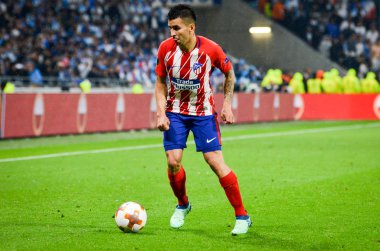Lyon, Fransa - 16 Mayıs, 2018: Angel Correa Atletico Madrid vs Groupama Stadyumu, Fransa Olimpik Marsilya arasında final Uefa Avrupa Ligi maçı sırasında
