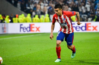 Lyon, Fransa - 16 Mayıs, 2018: Angel Correa Atletico Madrid vs Groupama Stadyumu, Fransa Olimpik Marsilya arasında final Uefa Avrupa Ligi maçı sırasında