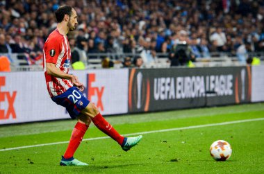 Lyon, Fransa - 16 Mayıs, 2018: Juanfran Atletico Madrid vs Groupama Stadyumu, Fransa Olimpik Marsilya arasında final Uefa Avrupa Ligi maçı sırasında
