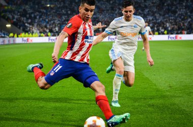 Lyon, Fransa - 16 Mayıs, 2018: Angel Correa Atletico Madrid vs Groupama Stadyumu, Fransa Olimpik Marsilya arasında final Uefa Avrupa Ligi maçı sırasında