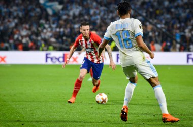Lyon, Fransa - 16 Mayıs, 2018: Jordan Amavi arada Atletico Madrid vs Olimpik Marsilya Groupama Stadyumu, Fransa final Uefa Avrupa Ligi maçı sırasında