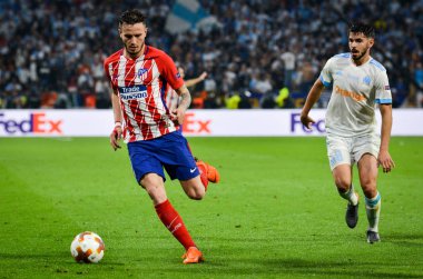 Lyon, Fransa - 16 Mayıs, 2018: Saul Niguez arada Atletico Madrid vs Olimpik Marsilya Groupama Stadyumu, Fransa final Uefa Avrupa Ligi maçı sırasında