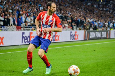 Lyon, Fransa - 16 Mayıs, 2018: Juanfran Atletico Madrid vs Groupama Stadyumu, Fransa Olimpik Marsilya arasında final Uefa Avrupa Ligi maçı sırasında