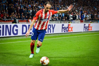 Lyon, Fransa - 16 Mayıs, 2018: Juanfran Atletico Madrid vs Groupama Stadyumu, Fransa Olimpik Marsilya arasında final Uefa Avrupa Ligi maçı sırasında