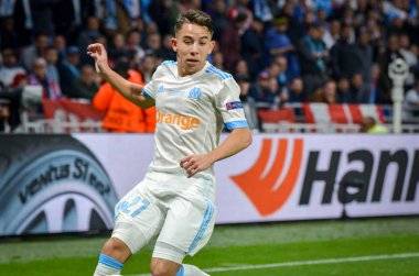 Lyon, Fransa - 16 Mayıs, 2018: Maxime Lopez Atletico Madrid vs Groupama Stadyumu, Fransa Olimpik Marsilya arasında final Uefa Avrupa Ligi maçı sırasında