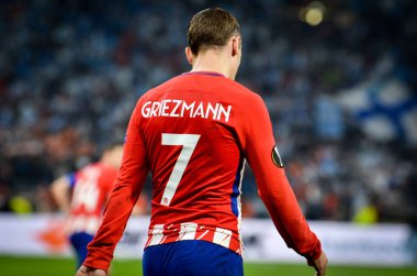 Lyon, Fransa - 16 Mayıs, 2018: Antoine Griezmann arada Atletico Madrid vs Olimpik Marsilya Groupama Stadyumu, Fransa final Uefa Avrupa Ligi maçı sırasında