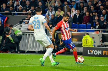 Lyon, Fransa - 16 Mayıs, 2018: Adil Rami sırasında final Uefa Avrupa Ligi maç arada Atletico Madrid vs Olimpik Marsilya Groupama Stadyumu, Fransa