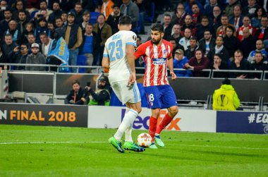 Lyon, Fransa - 16 Mayıs, 2018: Diego Costa Atletico Madrid vs Groupama Stadyumu, Fransa Olimpik Marsilya arasında final Uefa Avrupa Ligi maçı sırasında