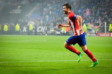 Lyon, Fransa - 16 Mayıs, 2018: Gabi Atletico Madrid vs Groupama Stadyumu, Fransa Olimpik Marsilya arasında final Uefa Avrupa Ligi maçı sırasında gol kutlamak