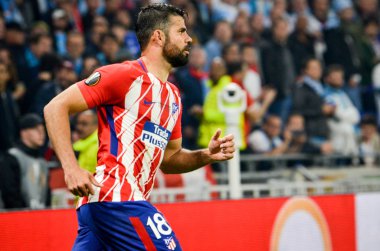 Lyon, Fransa - 16 Mayıs, 2018: Diego Costa Atletico Madrid vs Groupama Stadyumu, Fransa Olimpik Marsilya arasında final Uefa Avrupa Ligi maçı sırasında