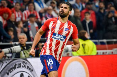 Lyon, Fransa - 16 Mayıs, 2018: Diego Costa Atletico Madrid vs Groupama Stadyumu, Fransa Olimpik Marsilya arasında final Uefa Avrupa Ligi maçı sırasında