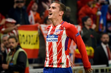 Lyon, Fransa - 16 Mayıs, 2018: Athletico Madrid ve Antoine Griezmann final Uefa Avrupa Ligi Groupama Stadyumu, Fransa Olimpik Marsilya karşı zafer kutluyor
