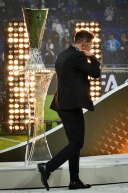 Lyon, Fransa - 16 Mayıs, 2018: Diego Simeone Uefa Avrupa Ligi Groupama Stadyumu, Fransa altın madalya alır