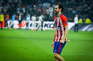 Lyon, Fransa - 16 Mayıs, 2018: Athletico Madrid oyuncular ve Juanfran son Uefa Avrupa Ligi Groupama Stadyumu, Fransa Olimpik Marsilya karşı zafer kutluyor