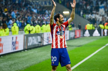 Lyon, Fransa - 16 Mayıs, 2018: Athletico Madrid oyuncular ve Juanfran son Uefa Avrupa Ligi Groupama Stadyumu, Fransa Olimpik Marsilya karşı zafer kutluyor