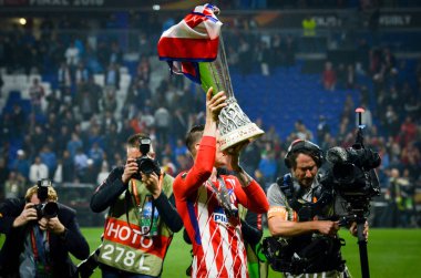 Lyon, Fransa - 16 Mayıs, 2018: Fernando Torres kutlamak zafer ile Uefa Kupası Avrupa Ligi Groupama Stadyumu, Fransa