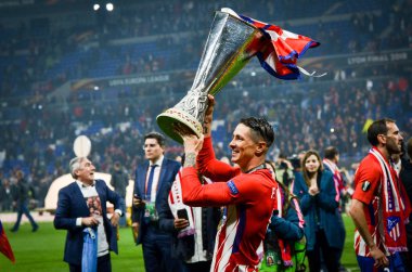 Lyon, Fransa - 16 Mayıs, 2018: Fernando Torres kutlamak zafer ile Uefa Kupası Avrupa Ligi Groupama Stadyumu, Fransa