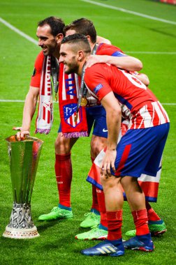 Lyon, Fransa - 16 Mayıs, 2018: Athletico Madrid oyuncular final Uefa Avrupa Ligi Groupama Stadyumu, Fransa Olimpik Marsilya karşı zafer kutluyor