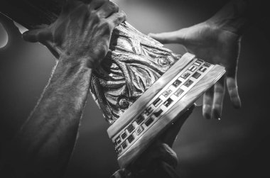 Lyon, Fransa - 16 Mayıs, 2018: Uefa Avrupa Ligi Kupası yakın çekim, sonra Atletico Madrid Groupama Stadyumu, Fransa Olimpik Marsilya karşı zaferi devri