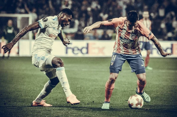 Lyon, Fransa - 16 Mayıs, 2018: Atletico Madrid vs Groupama Stadyumu, Fransa Olimpik Marsilya arasında final Uefa Avrupa Ligi maçı sırasında Angel Correa (R)