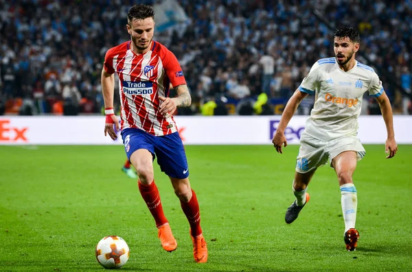 Lyon, Fransa - 16 Mayıs, 2018: Saul Niguez arada Atletico Madrid vs Olimpik Marsilya Groupama Stadyumu, Fransa final Uefa Avrupa Ligi maçı sırasında
