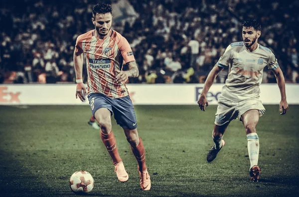 Lyon, Fransa - 16 Mayıs, 2018: Saul Niguez arada Atletico Madrid vs Olimpik Marsilya Groupama Stadyumu, Fransa final Uefa Avrupa Ligi maçı sırasında