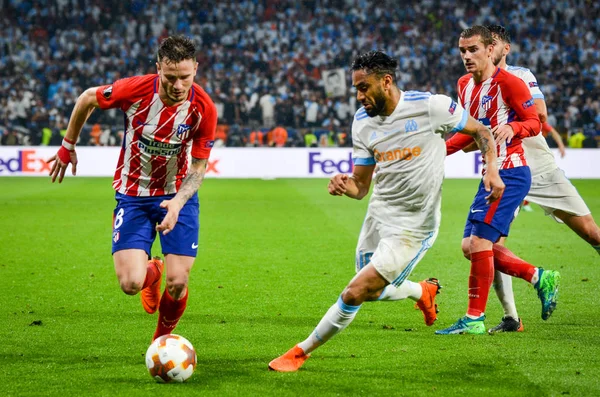 Lyon, Fransa - 16 Mayıs, 2018: Saul Niguez arada Atletico Madrid vs Olimpik Marsilya Groupama Stadyumu, Fransa final Uefa Avrupa Ligi maçı sırasında