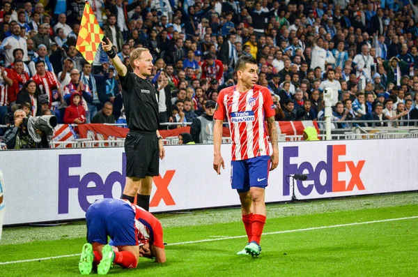 Lyon, Fransa - 16 Mayıs, 2018: Gabi yaralı Atletico Madrid vs Groupama Stadyumu, Fransa Olimpik Marsilya arasında final Uefa Avrupa Ligi maçı sırasında