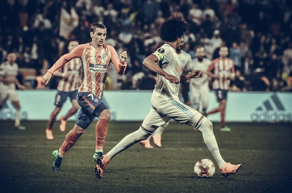 Lyon Francie Května 2018 Antoine Griezmann Proti Luiz Gustavo Během — Stock fotografie