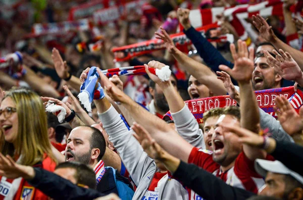 Lyon Frankrike Maj 2018 Atletico Madrid Fans Står Stöd Laget — Stockfoto