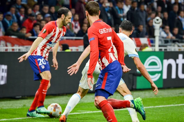 Lyon, Fransa - 16 Mayıs, 2018: Antoine Griezmann arada Atletico Madrid vs Olimpik Marsilya Groupama Stadyumu, Fransa final Uefa Avrupa Ligi maçı sırasında