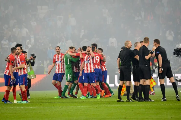 Lyon Francia Maggio 2018 Athletico Madrid Festeggia Vittoria Nella Finale — Foto Stock